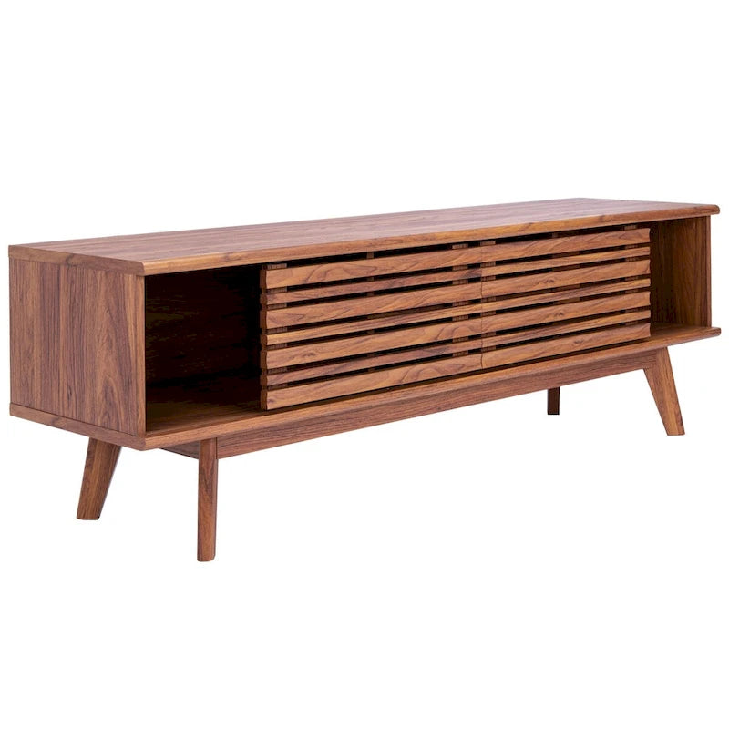 Meuble TV avec rangement couleur noyer, 59 po - 59 l x 15 P x 19 H - 59 l x 15 P x 19 H