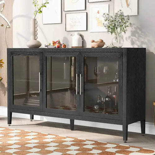 Meuble d'appoint 3 portes en MDF de 86 cm de haut avec étagère réglable