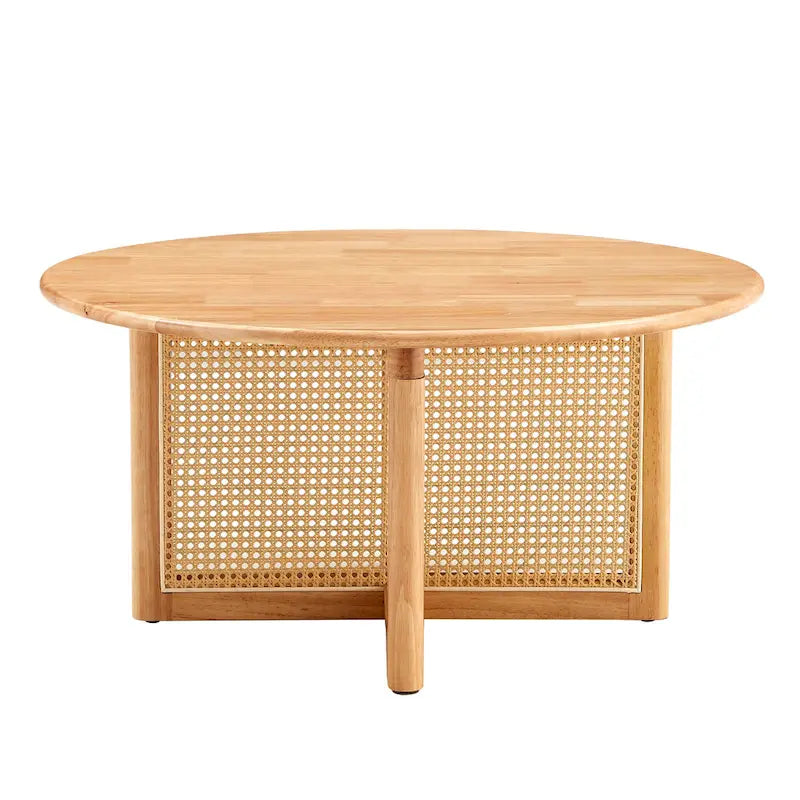 Table basse en bois avec détails en rotin synthétique