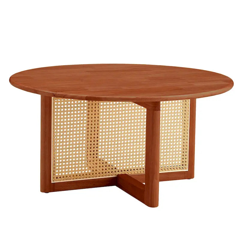 Table basse en bois avec détails en rotin synthétique