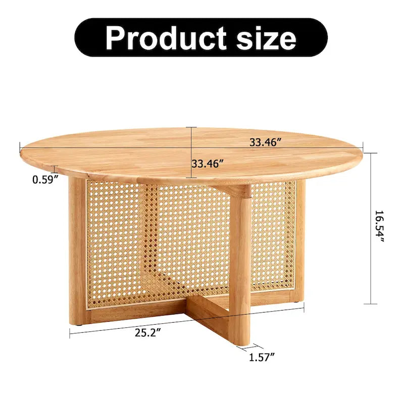 Table basse en bois avec détails en rotin synthétique
