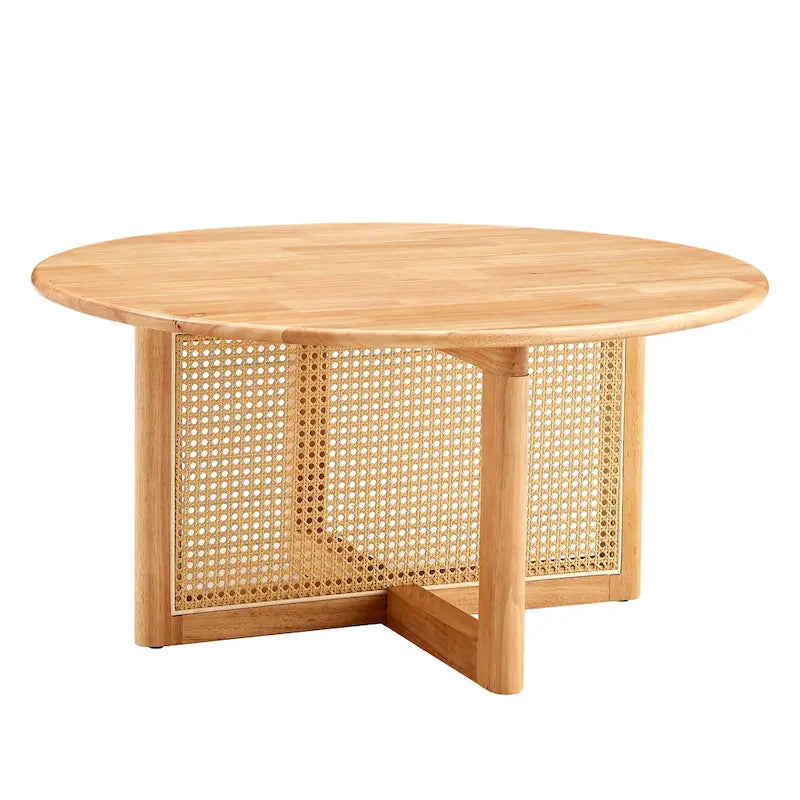 Table basse en bois avec détails en rotin synthétique