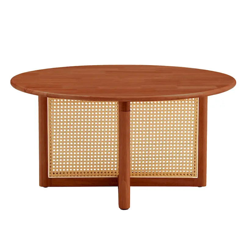 Table basse en bois avec détails en rotin synthétique