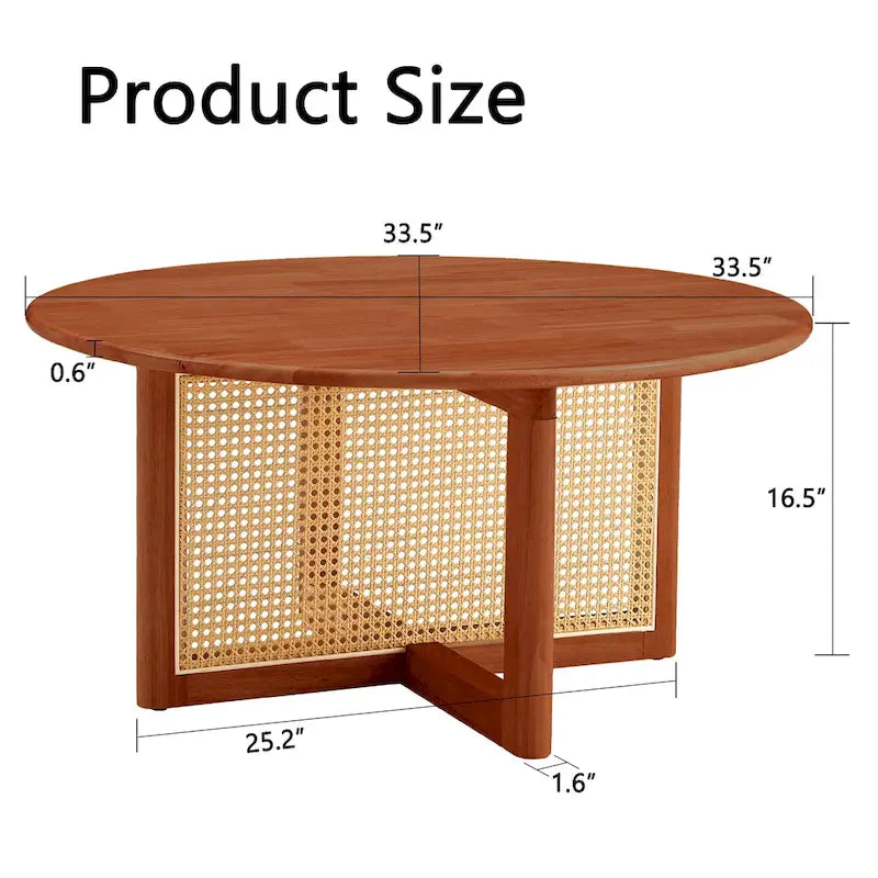 Table basse en bois avec détails en rotin synthétique