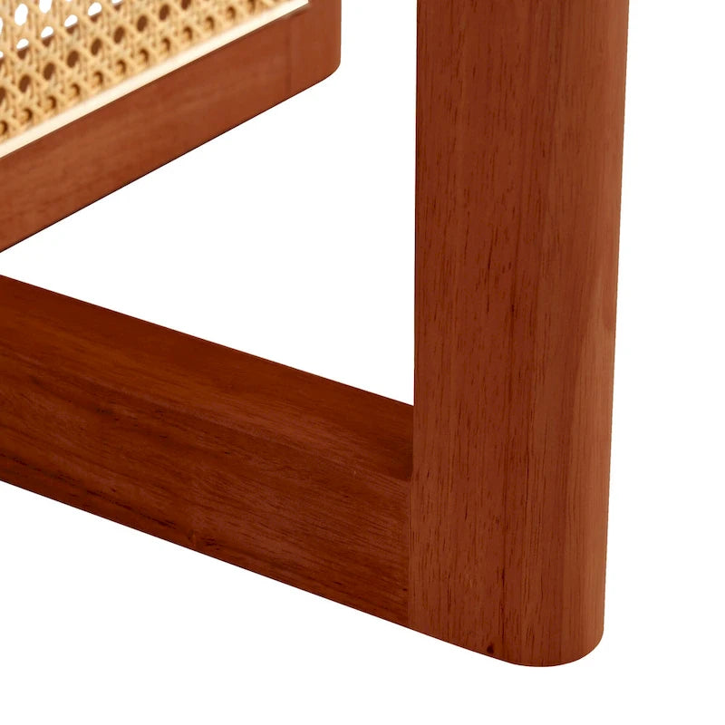 Table basse en bois avec détails en rotin synthétique