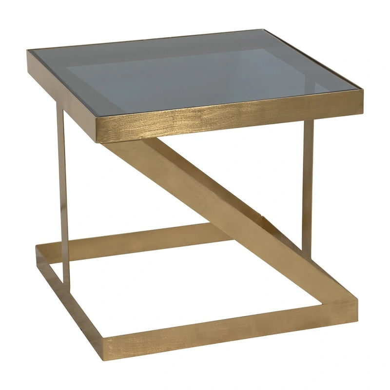 Table d'appoint moderne glamour 20 en métal et verre, or et noir - 22 x 22 x 20