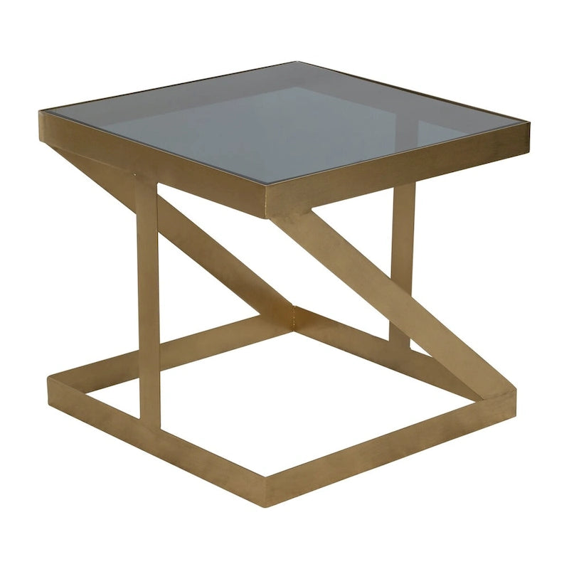 Table d'appoint moderne glamour 20 en métal et verre, or et noir - 22 x 22 x 20