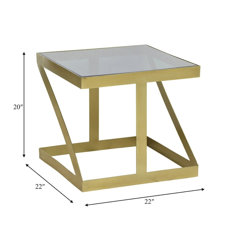 Table d'appoint moderne glamour 20 en métal et verre, or et noir - 22 x 22 x 20