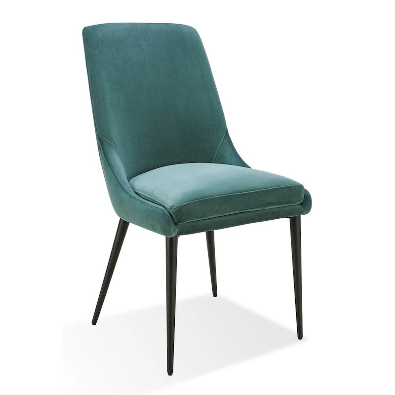 Wils 20 Inch Set of 2 Dining Chairs, Green Velvet, Black Tapered Metal Legs