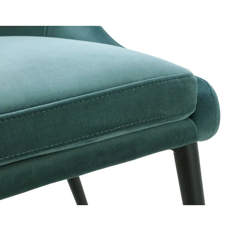Lot de 2 chaises de salle à manger 20 pouces, velours vert, pieds fuselés en métal noir
