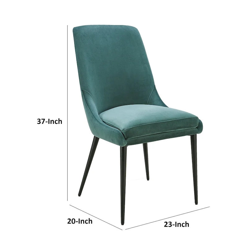 Lot de 2 chaises de salle à manger 20 pouces, velours vert, pieds fuselés en métal noir