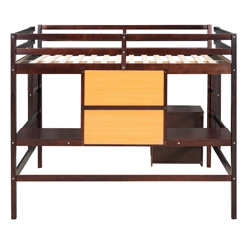 Lit mezzanine double en bois avec bureau
