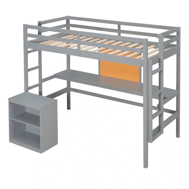 Lit mezzanine double en bois avec bureau