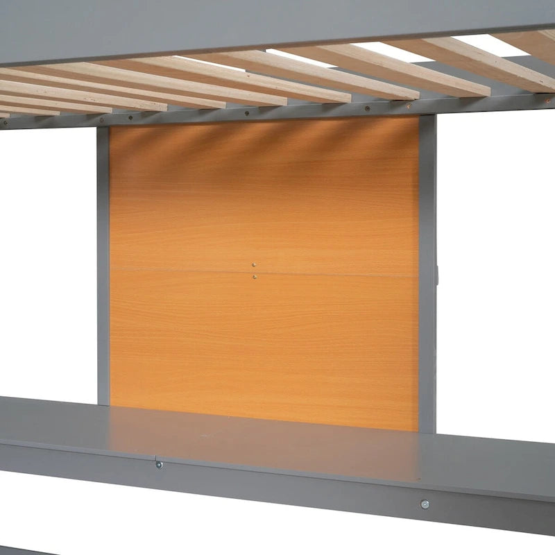 Lit mezzanine double en bois avec bureau