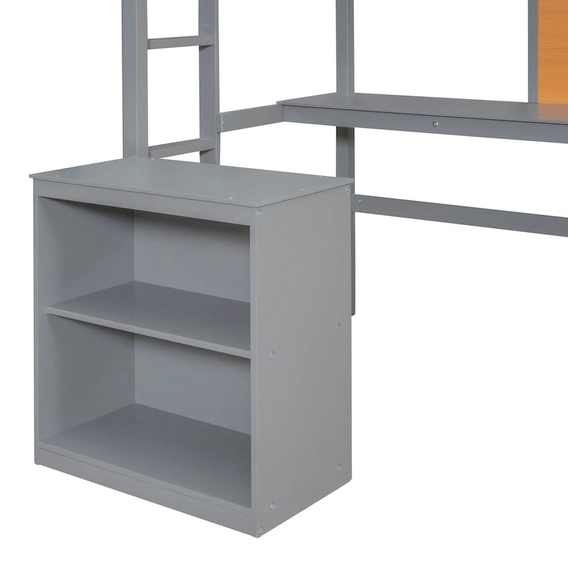 Lit mezzanine double en bois avec bureau