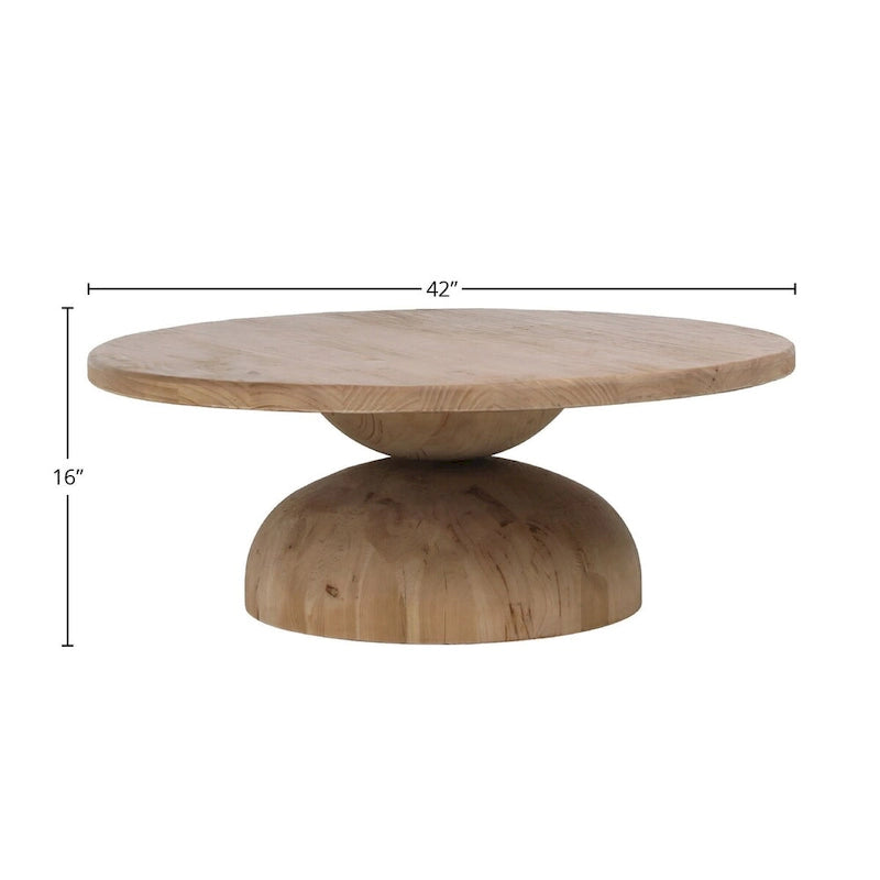 Table basse ronde moderne en sablier, pin naturel