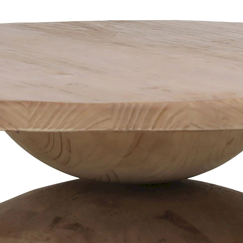 Table basse ronde moderne en sablier, pin naturel