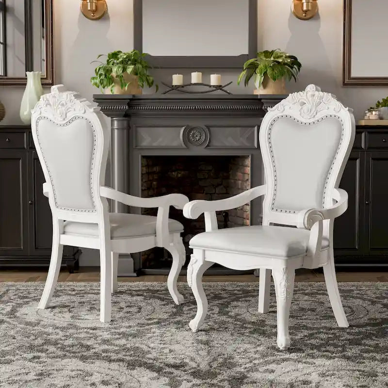 Chaises de salle à manger traditionnelles en bois massif avec garniture cloutée et pieds galbés (ensemble de 2)