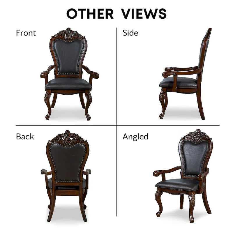 Chaises de salle à manger traditionnelles en bois massif avec garniture cloutée et pieds galbés (ensemble de 2)