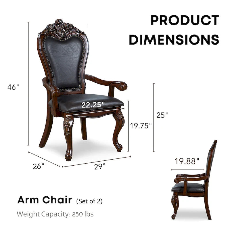 Chaises de salle à manger traditionnelles en bois massif avec garniture cloutée et pieds galbés (ensemble de 2)