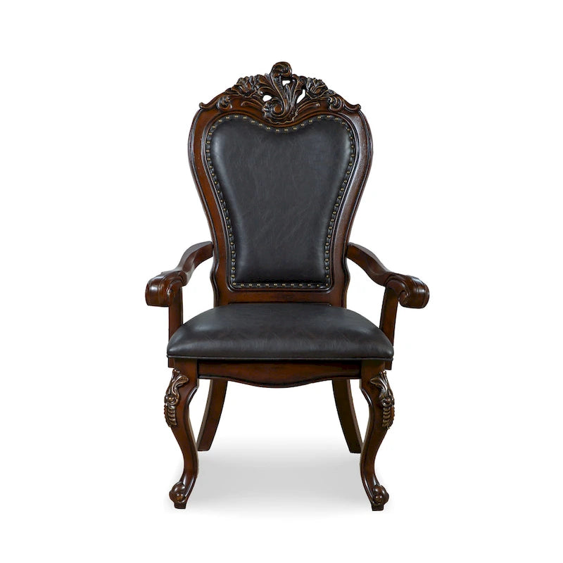 Chaises de salle à manger traditionnelles en bois massif avec garniture cloutée et pieds galbés (ensemble de 2)
