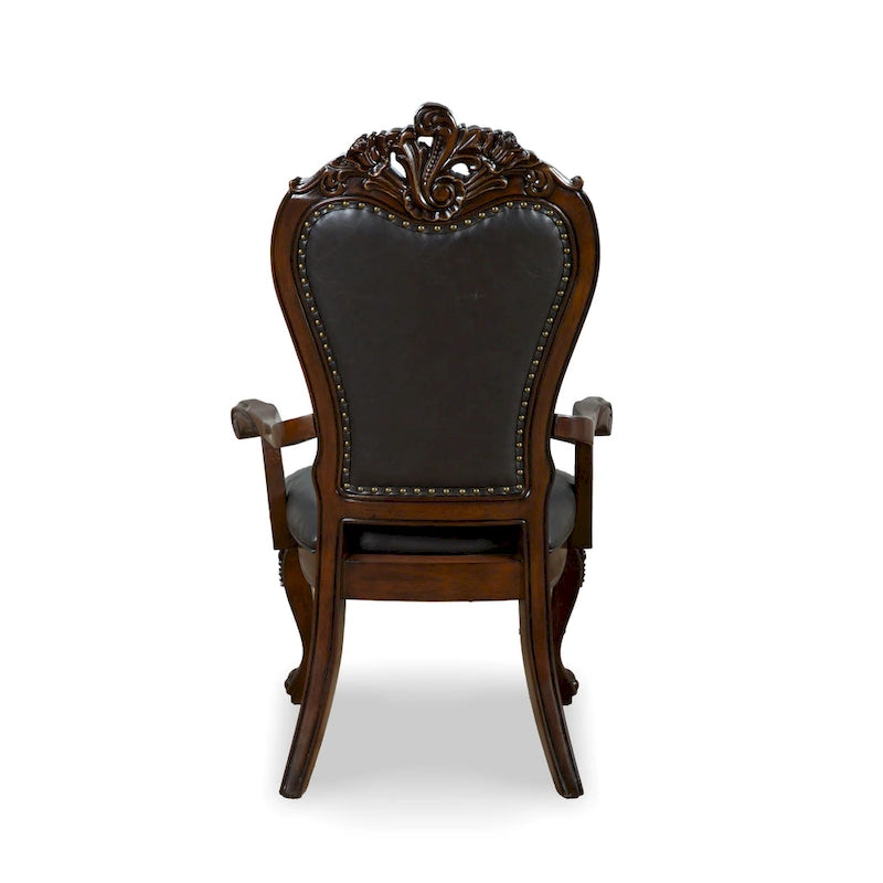 Chaises de salle à manger traditionnelles en bois massif avec garniture cloutée et pieds galbés (ensemble de 2)
