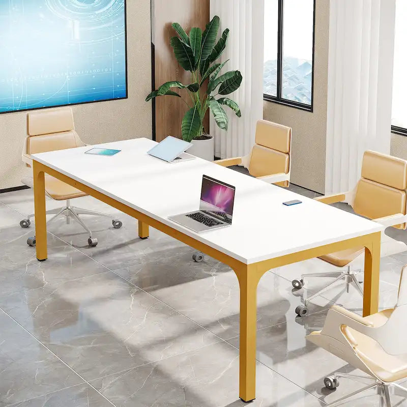 6.5FT Conference Table, Large Meeting Table with Metal Legs for Conference Room, Office