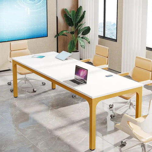 6.5FT Conference Table, Large Meeting Table with Metal Legs for Conference Room, Office
