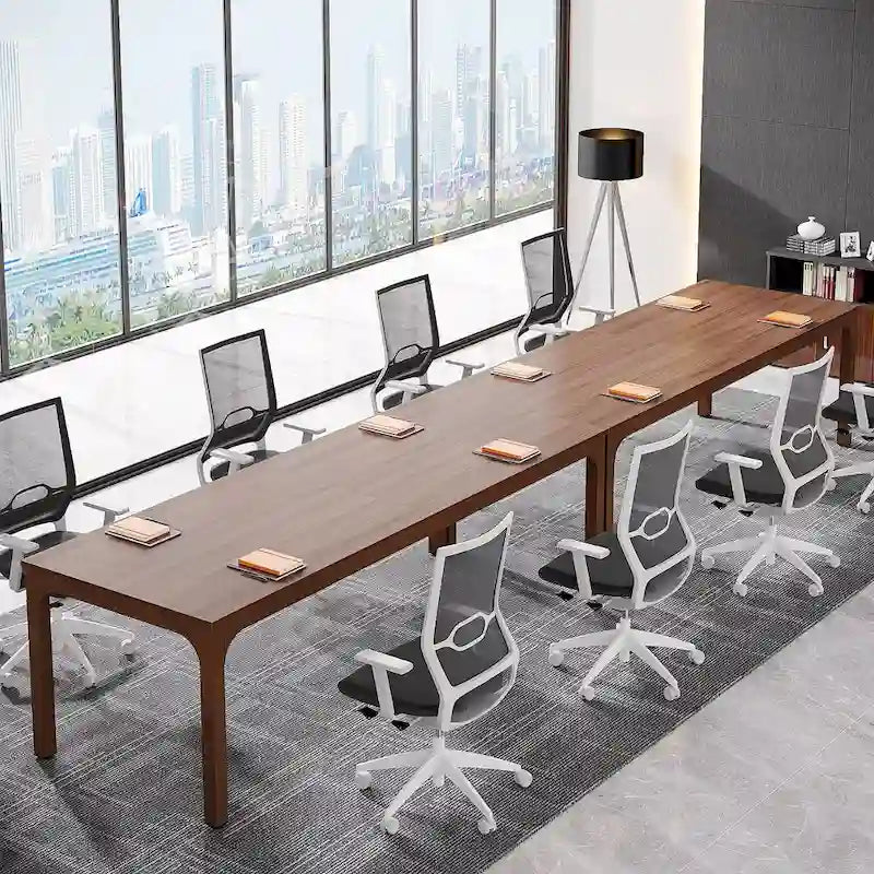 Table de conférence de 1,98 m, grande table de réunion avec pieds en métal pour salle de conférence, bureau