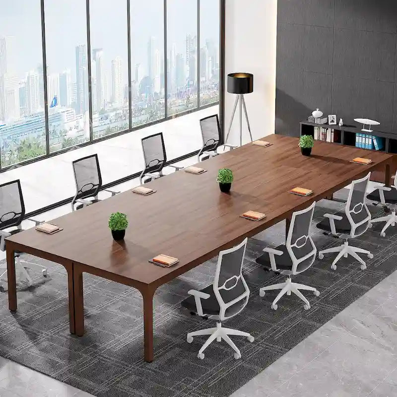 Table de conférence de 1,98 m, grande table de réunion avec pieds en métal pour salle de conférence, bureau
