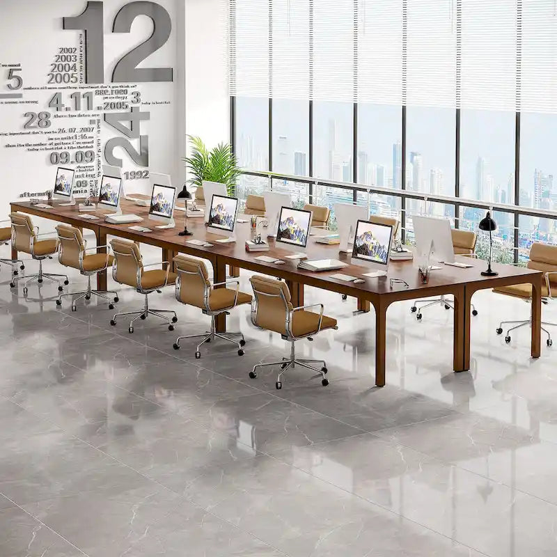 Table de conférence de 1,98 m, grande table de réunion avec pieds en métal pour salle de conférence, bureau