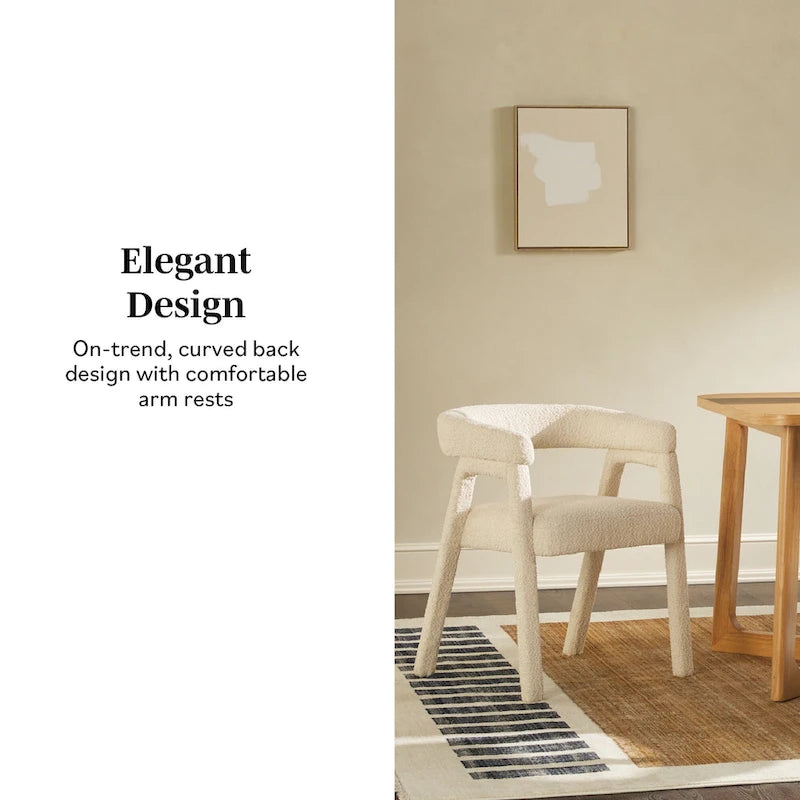 Chaise de salle à manger moderne en bois massif et tissu bouclé incurvé (lot de 2)