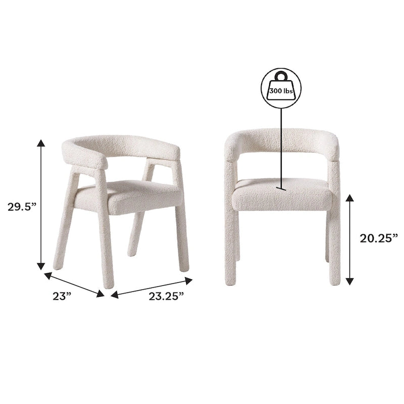Chaise de salle à manger moderne en bois massif et tissu bouclé incurvé (lot de 2)