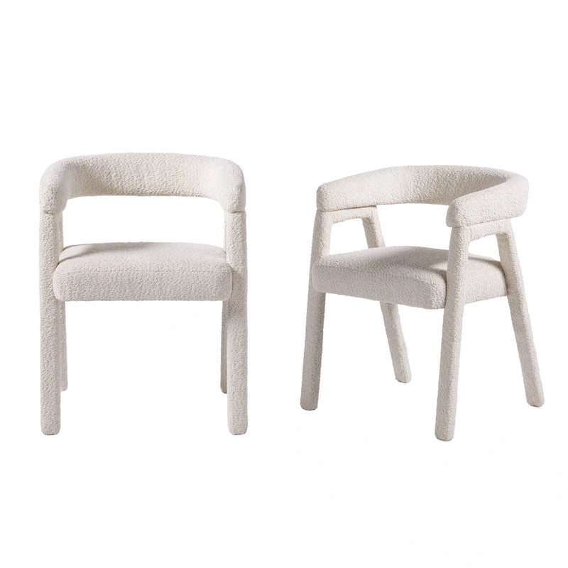 Chaise de salle à manger moderne en bois massif et tissu bouclé incurvé (lot de 2)