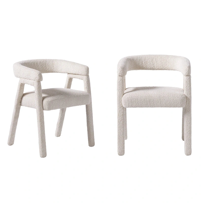 Chaise de salle à manger moderne en bois massif et tissu bouclé incurvé (lot de 2)