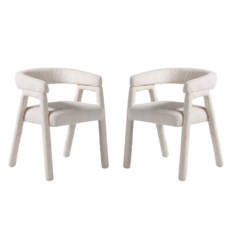 Chaise de salle à manger moderne en bois massif et tissu bouclé incurvé (lot de 2)