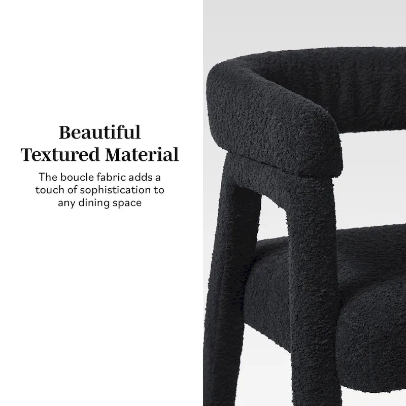 Chaise de salle à manger moderne en bois massif et tissu bouclé incurvé (lot de 2)