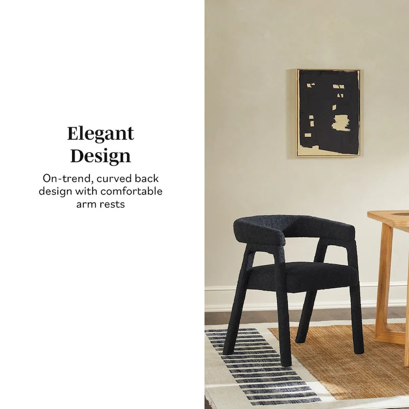 Chaise de salle à manger moderne en bois massif et tissu bouclé incurvé (lot de 2)