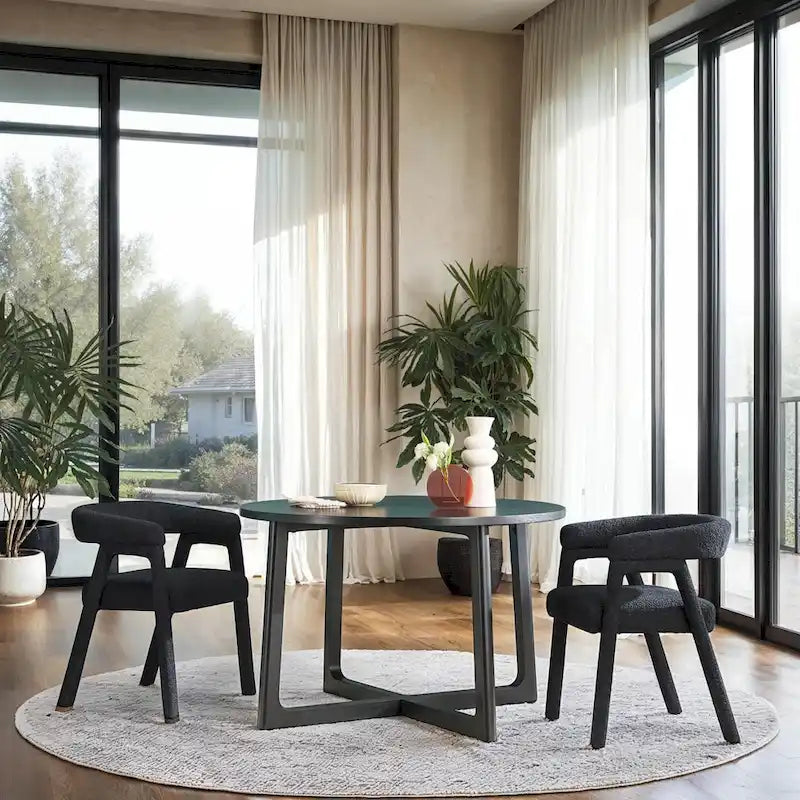 Chaise de salle à manger moderne en bois massif et tissu bouclé incurvé (lot de 2)