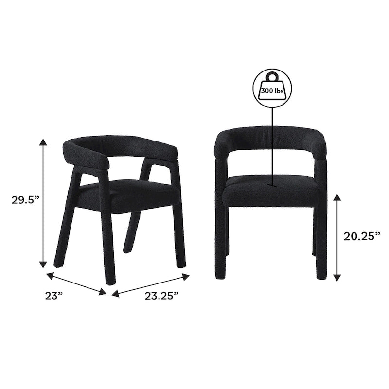 Chaise de salle à manger moderne en bois massif et tissu bouclé incurvé (lot de 2)