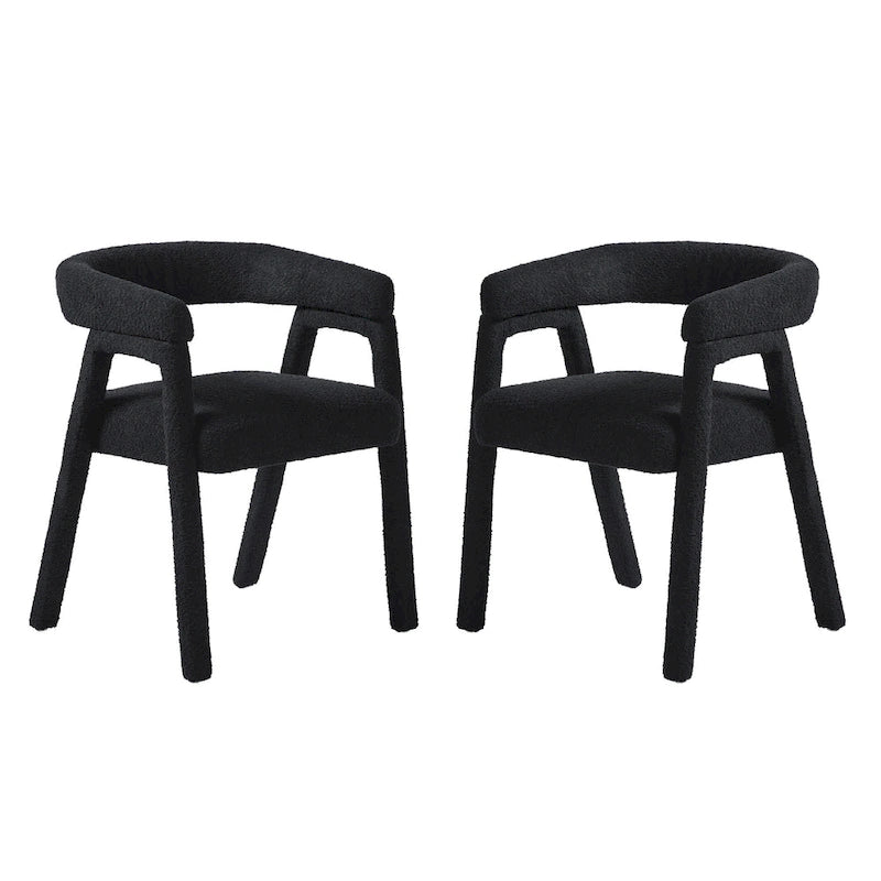 Chaise de salle à manger moderne en bois massif et tissu bouclé incurvé (lot de 2)