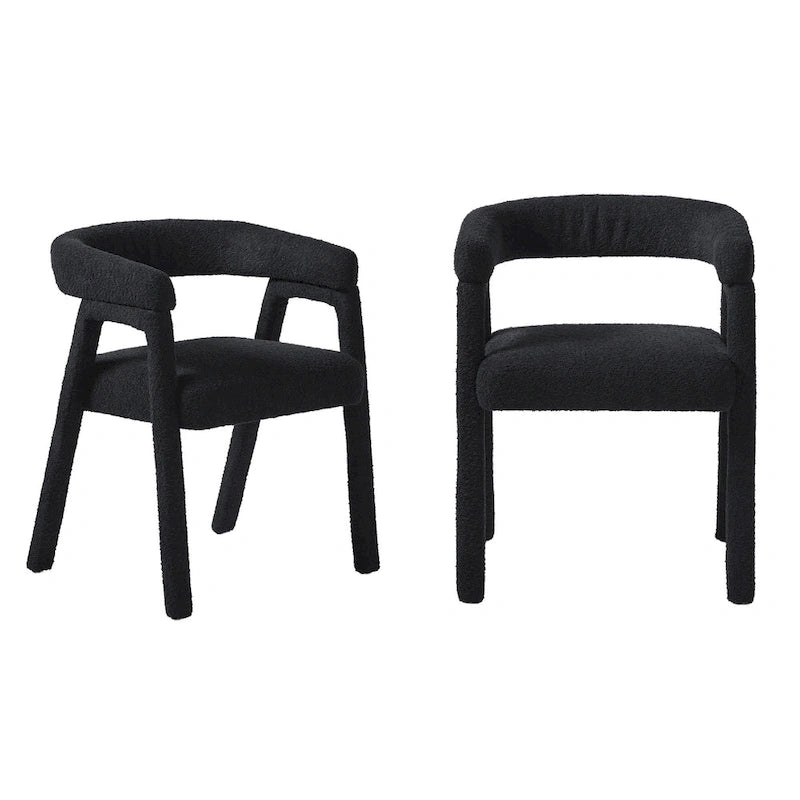 Chaise de salle à manger moderne en bois massif et tissu bouclé incurvé (lot de 2)