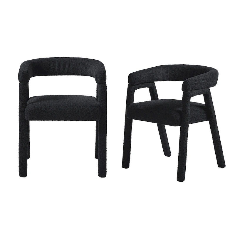 Chaise de salle à manger moderne en bois massif et tissu bouclé incurvé (lot de 2)